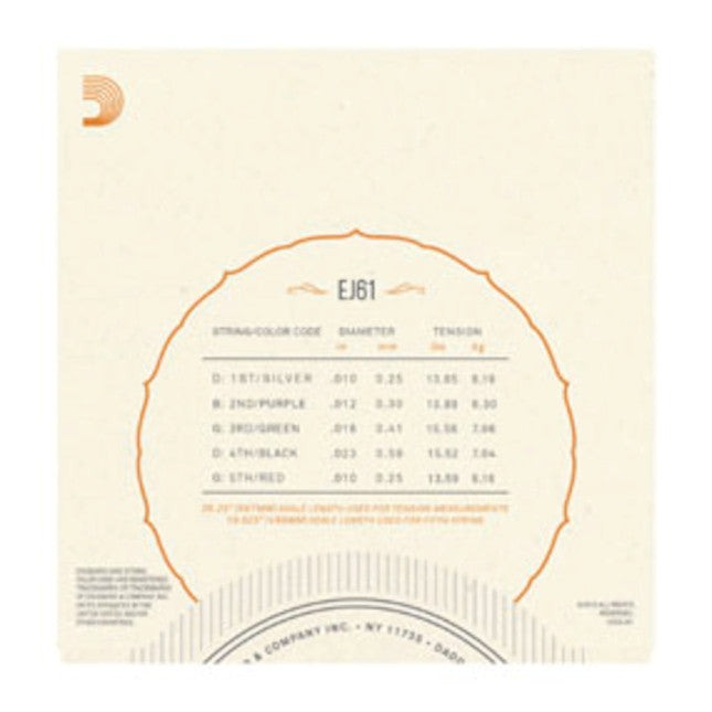 D'Addario EJ61 5-String Medium Steel Banjo Strings 10-23