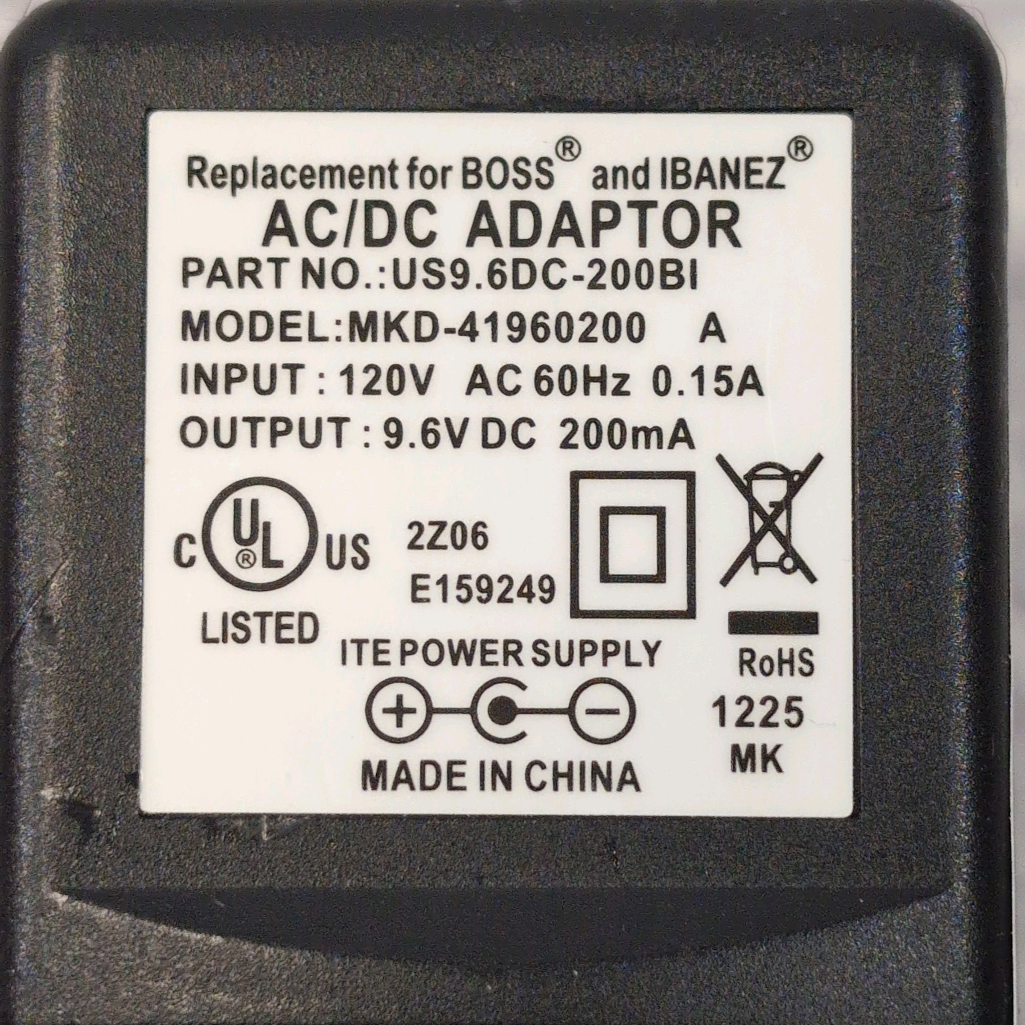 Electro-Harmonix MKD-41960200 9V DC Center Negative 200mA Power Supply