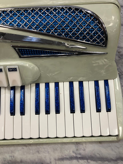 Vintage Italian Accordion Model C10 White with Blue Sparkle Keys