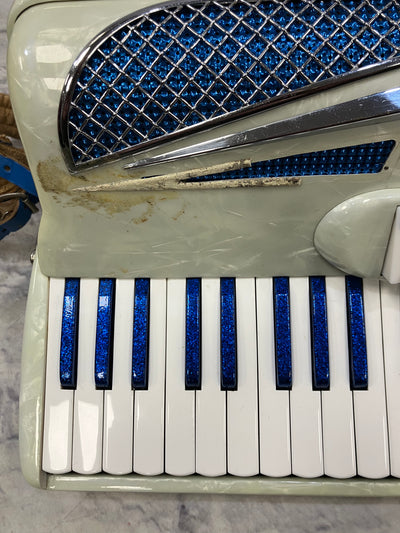 Vintage Italian Accordion Model C10 White with Blue Sparkle Keys