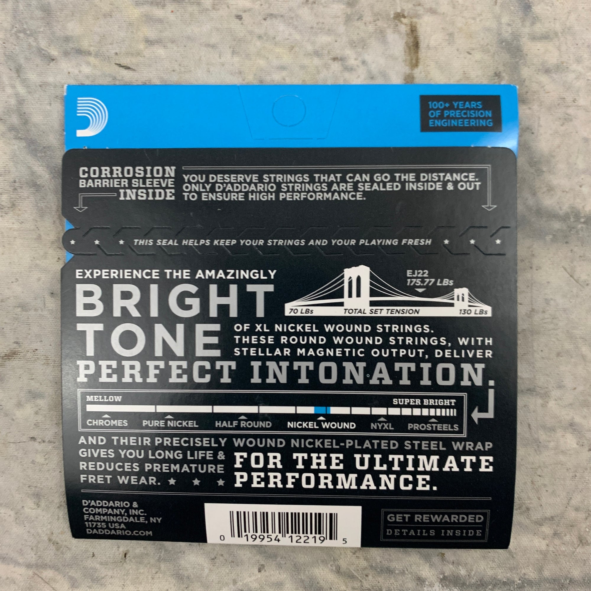 D'Addario EJ22 Jazz Medium Wound Third Electric Guitar Strings 13-56
