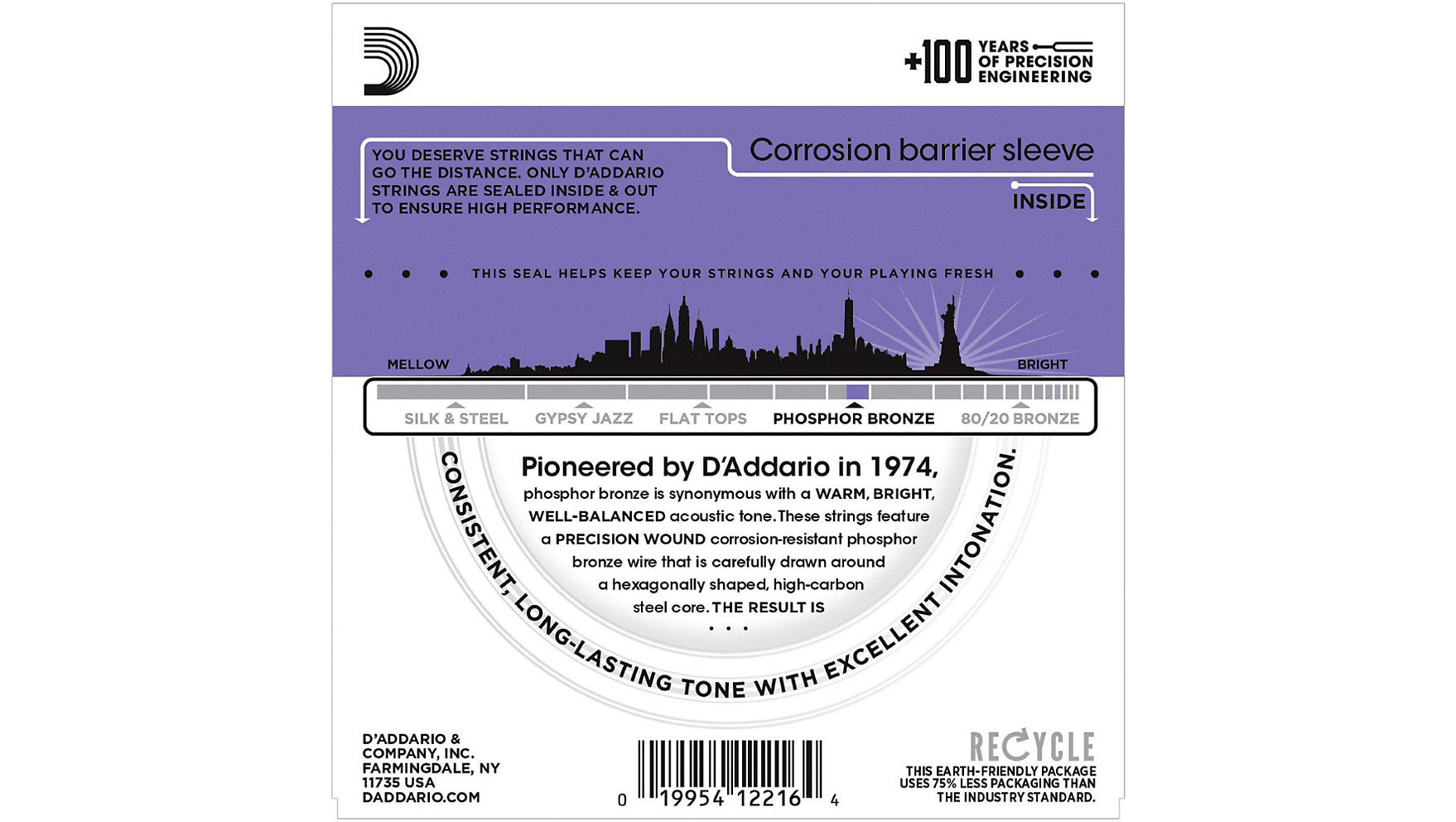 D'Addario EJ26 Custom Light Phosphor Bronze Acoustic Strings 11-52