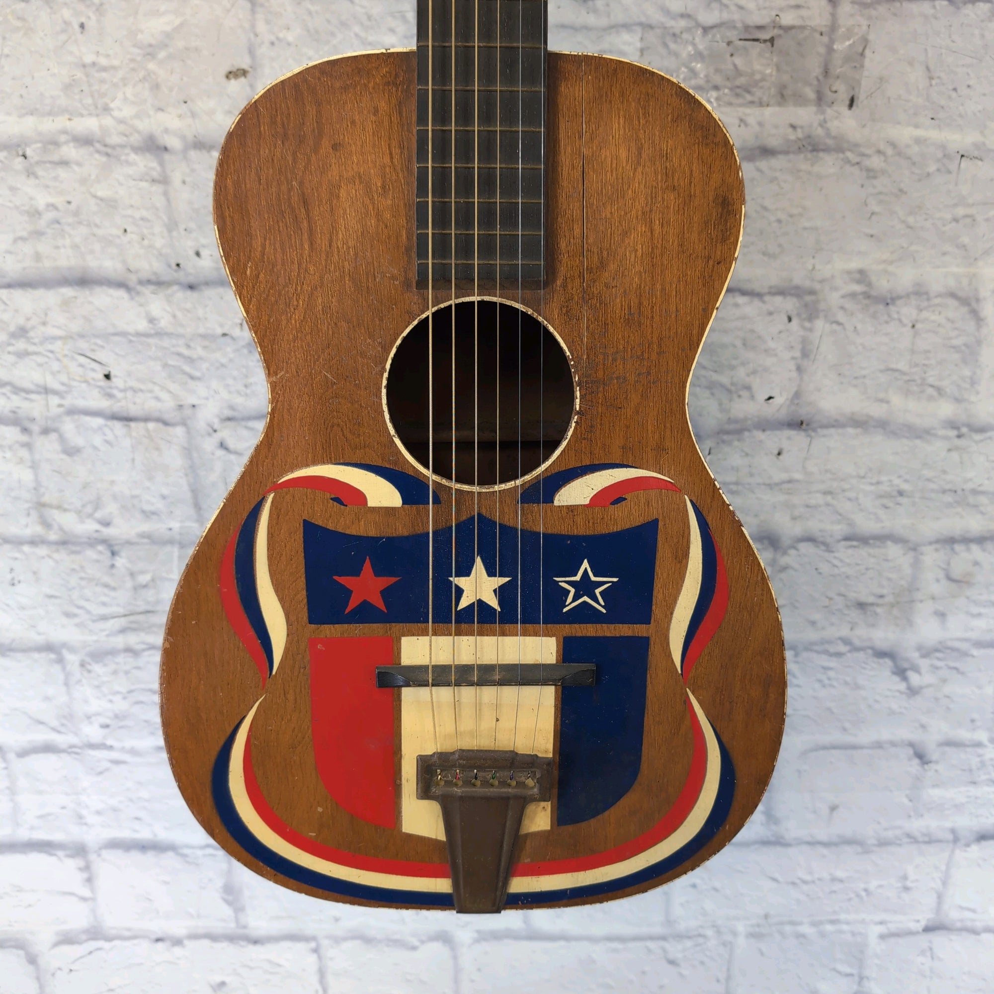 Continental American Vintage Parlor Guitar with US Flag Graphics