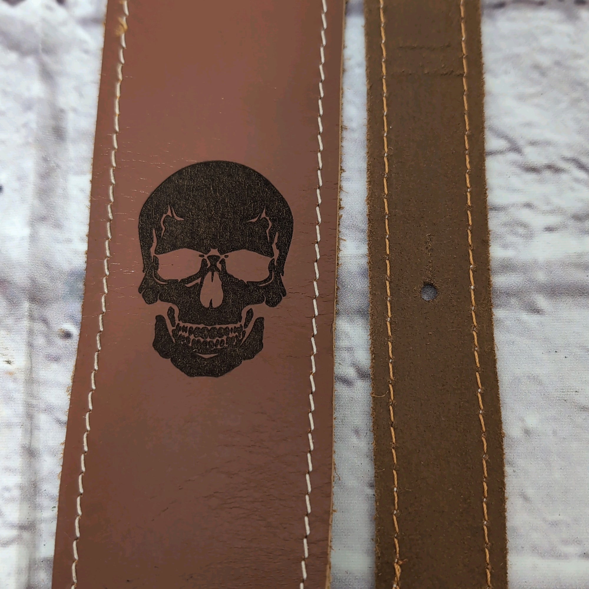Ohana Colorado Brown Guitar Strap with Skull