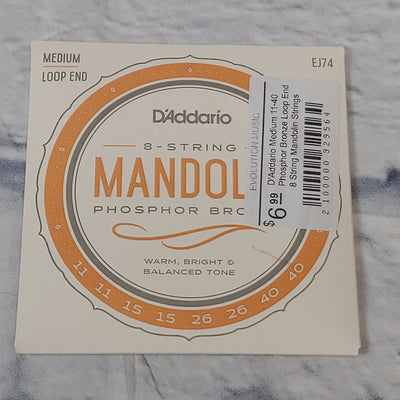 D'Addario Medium 11-40 Phosphor Bronze Loop End 8 String Mandolin Strings