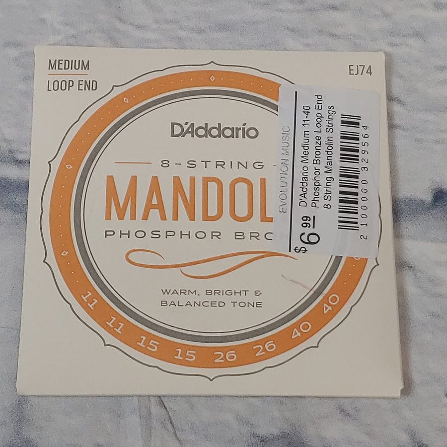 D'Addario Medium 11-40 Phosphor Bronze Loop End 8 String Mandolin Strings