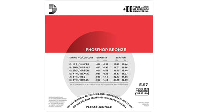 D'Addario EJ17 Medium Phosphor Bronze Acoustic Strings 13-56