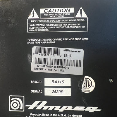 Ampeg BA115 1x15 Bass Combo Amp Bass Guitar Combo Amp