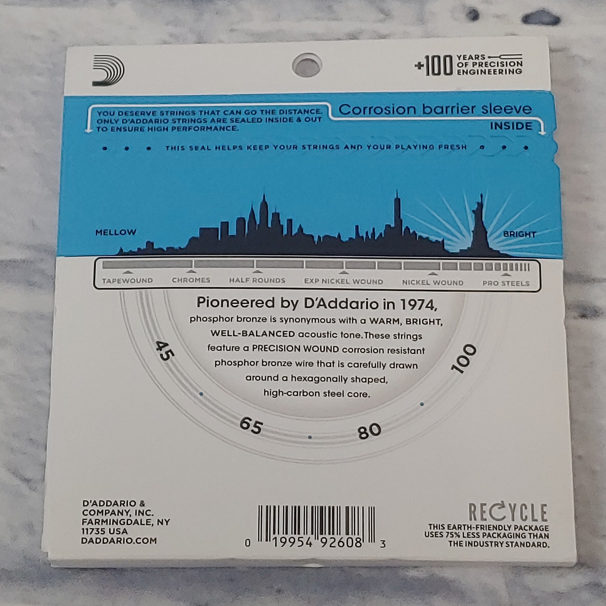 D'Addario Phosphor Bronze Long Scale Acoustic Bass Regular Light 45-100 Acoustic Bass Strings