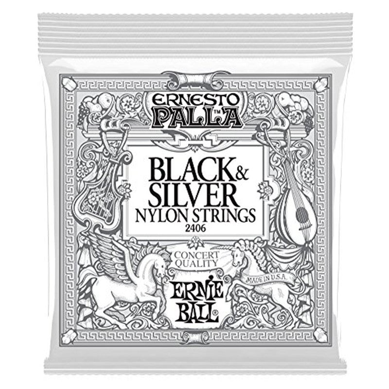Ernie Ball 2406 Ernesto Palla Nylon Black and Silver Classical Tie On Set
