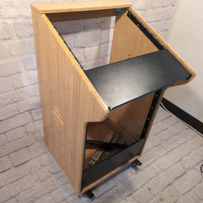 STBR-M11X12 DIY 12U Carbonized Bamboo Studio Rack w/ 11U Slant Mixer Top, 12-15U Casters for Recording Room