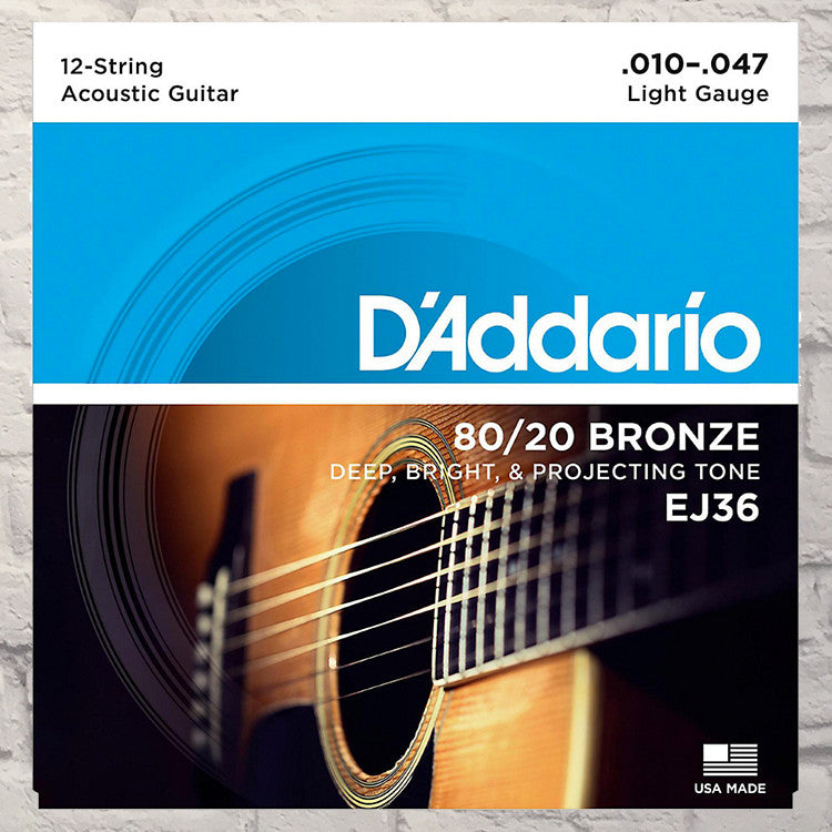 D'Addario EJ36 12-String Light 80/20 Bronze Acoustic Strings 10-47