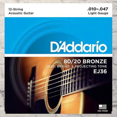 D'Addario EJ36 12-String Light 80/20 Bronze Acoustic Strings 10-47