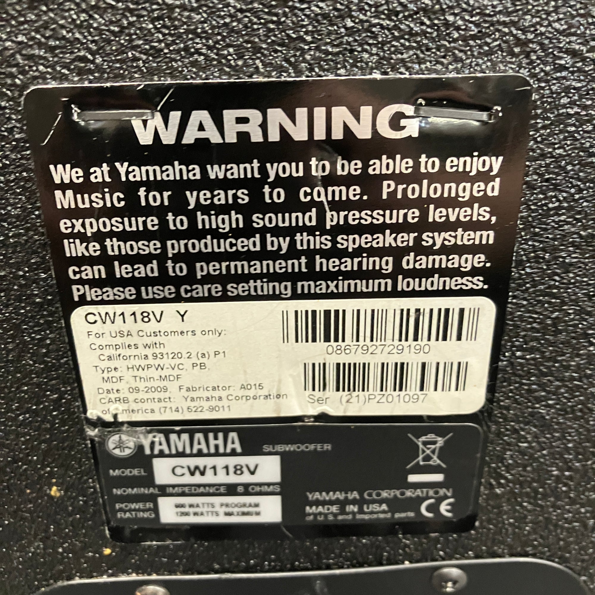 Yamaha CW118 18 Passive Subwoofer