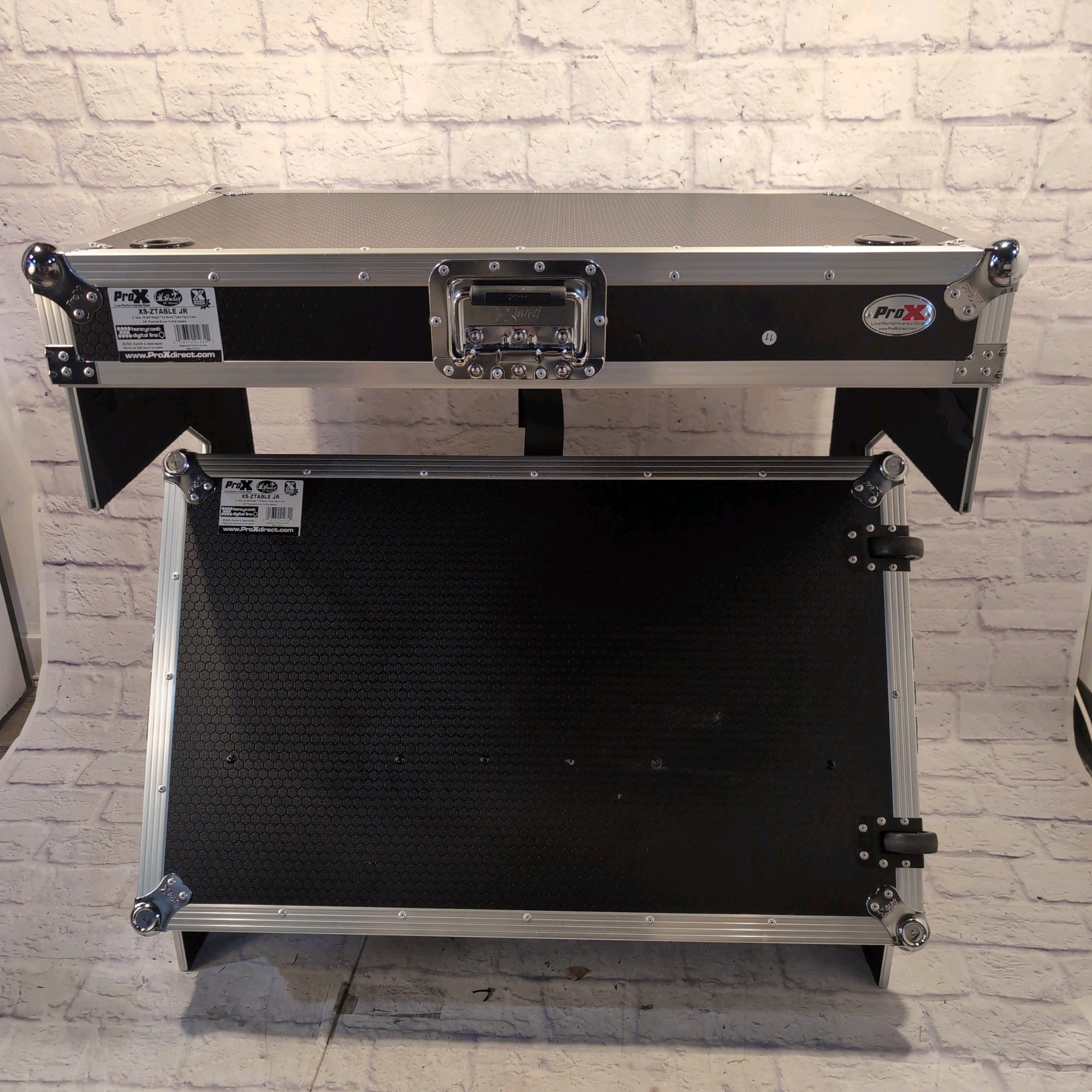 ProX XS-ZTABLEBL JR Portable Z-Style DJ Table Flight Case w/ Handles Wheels Black