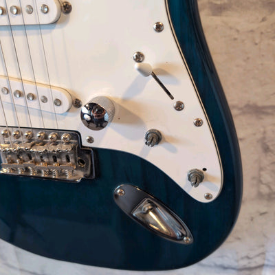 J Reynolds Transparent Teal Strat Style Electric Guitar