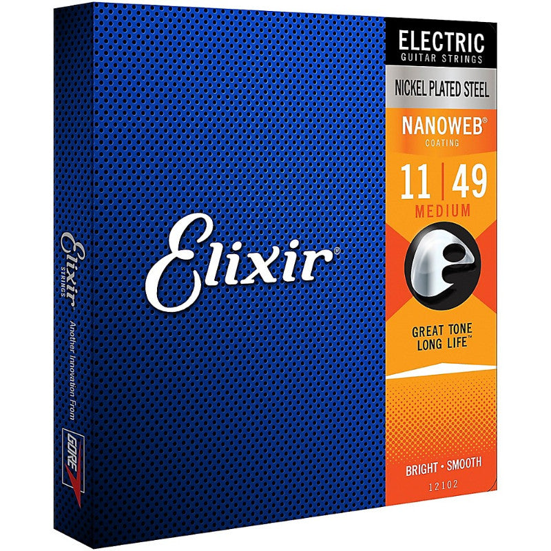 Elixir Nickel Plated Steel 12102 Electric Guitar Strings NANOWEB Medium 11-49