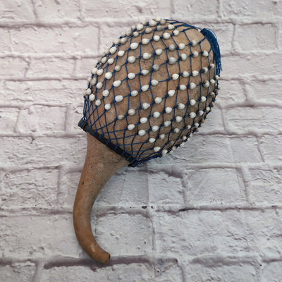 Handcrafted African Shekere - Authentic Gourd Percussion Instrument with Blue Beaded Netting