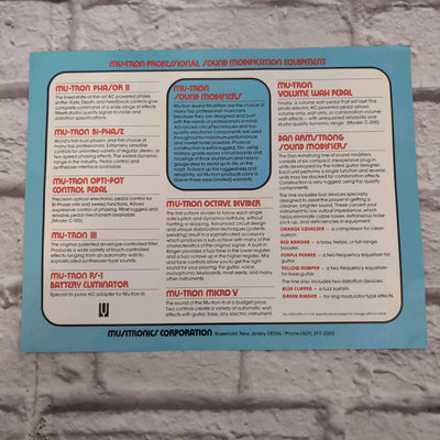 Musitronics Corporation Mu-Tron Effects Pedals 1978 Product Catalog / Flyer Handout from NAMM