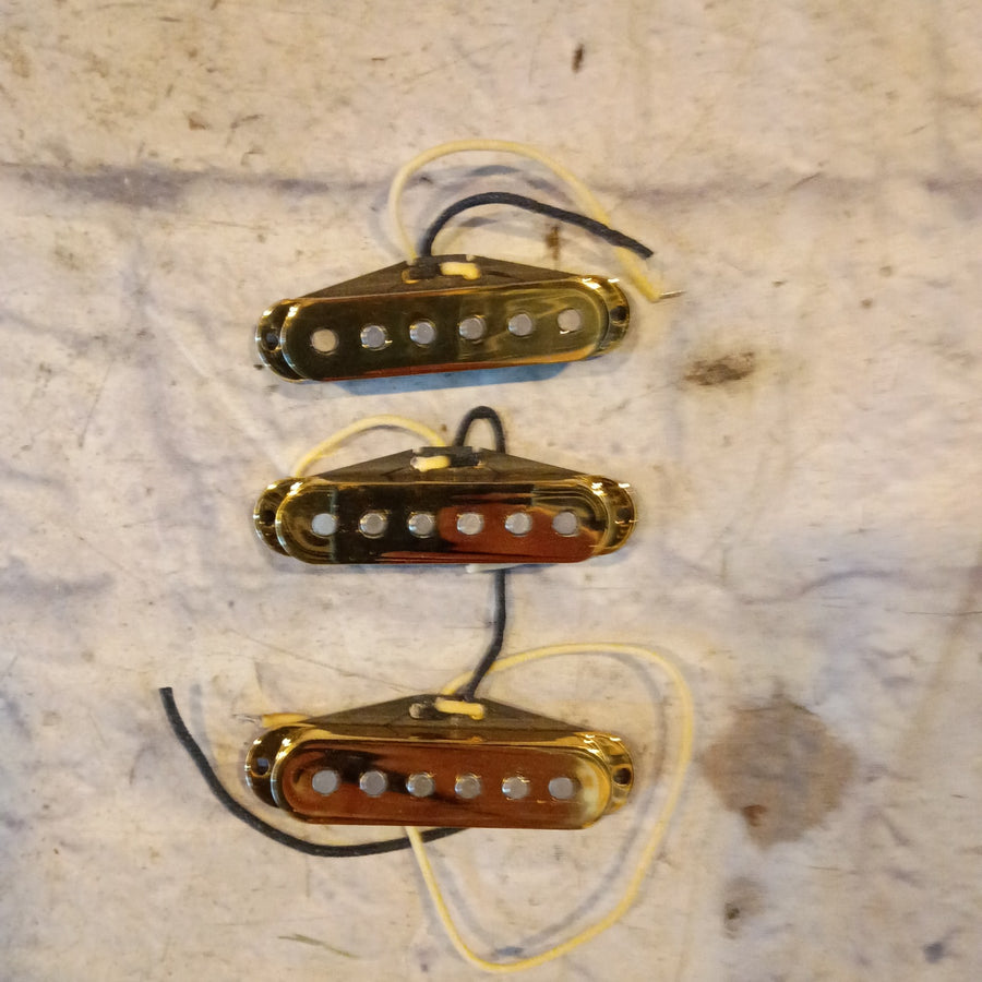Unknown Set of 3 Stratocaster Pickups with Cloth Wire and Gold Cover