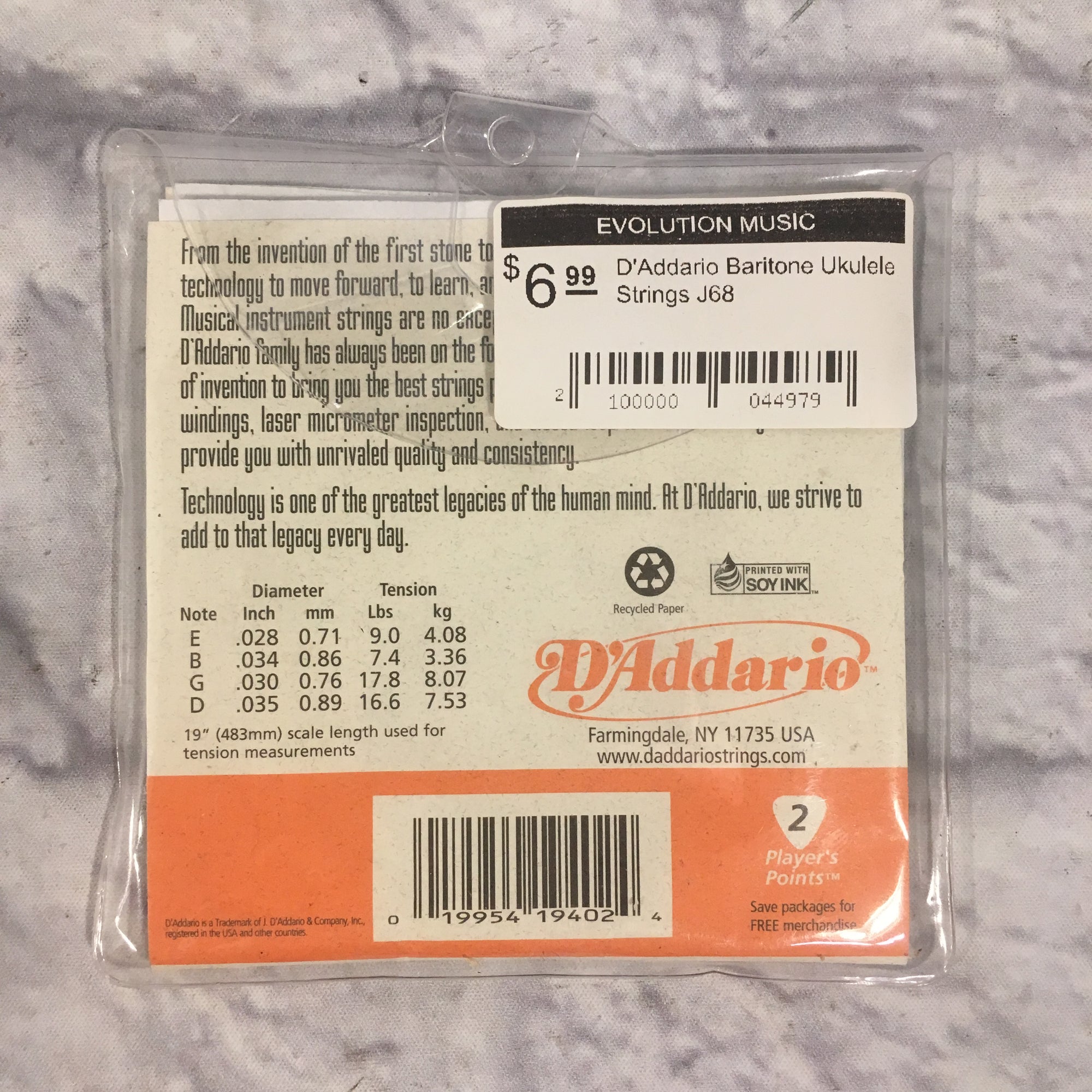 D'Addario Nylon, Wd 3/4 J68 Baritone Ukulele Strings 028, 034, 030, 035