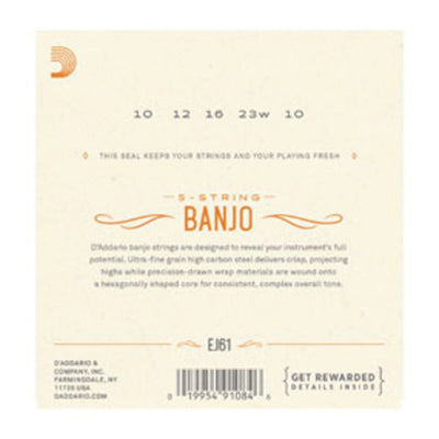 D'Addario EJ61 5-String Medium Steel Banjo Strings 10-23