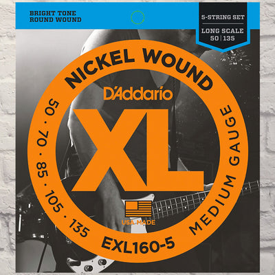 D'Addario EXL160-5 5-String Medium Nickel Wound 5 Bass Strings 50-135