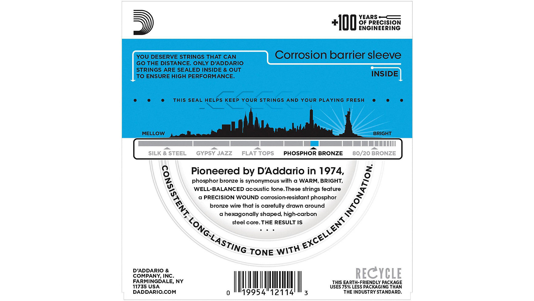 D'Addario EJ16 Light Phosphor Bronze Acoustic Strings 12-53