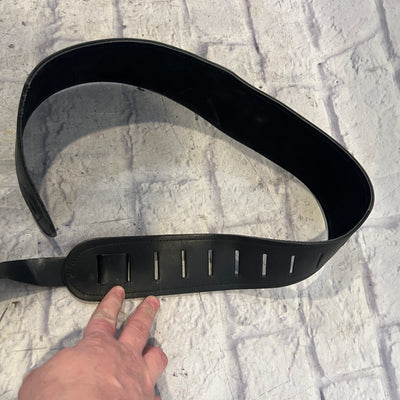 Unknown 3 Inch Black Leather Guitar Strap