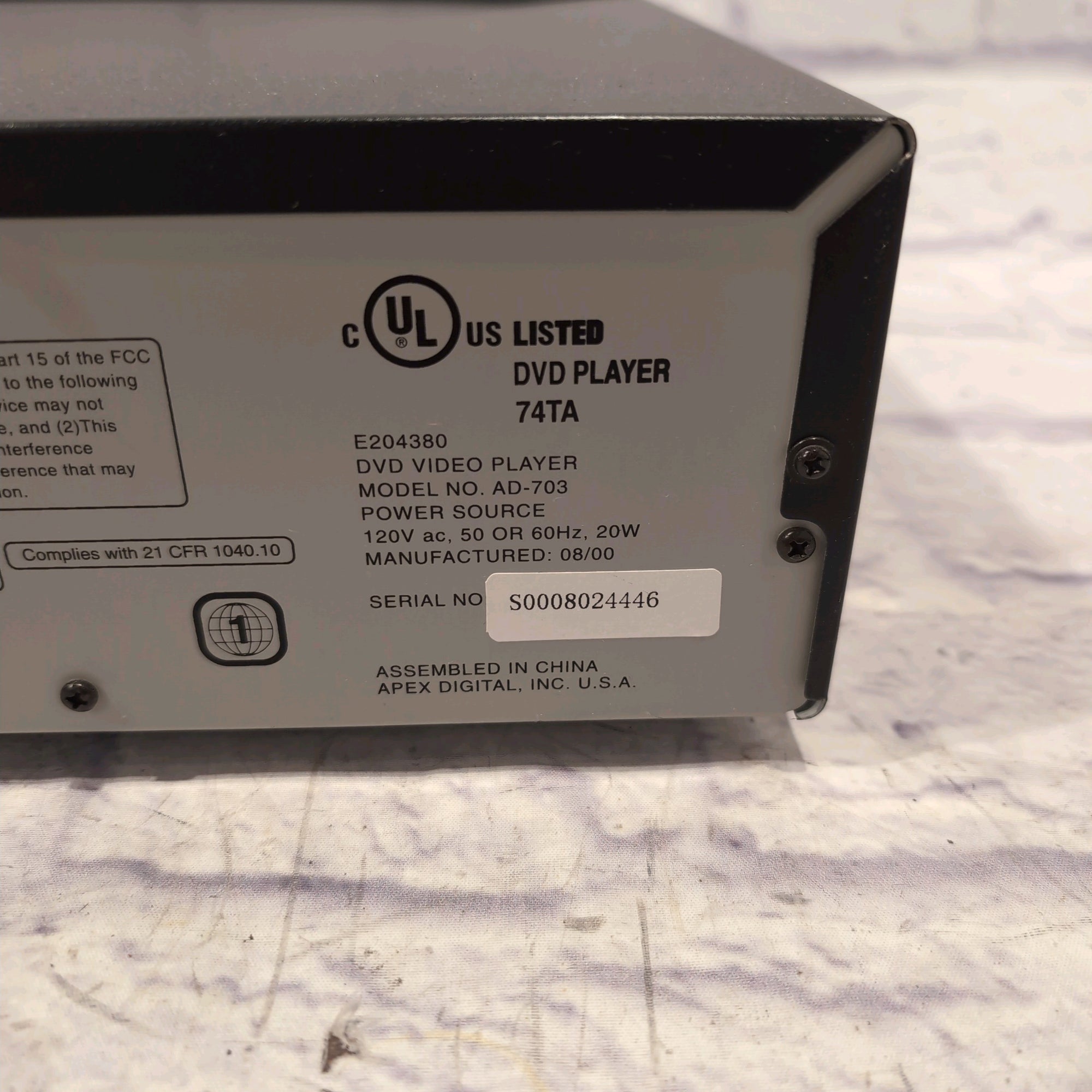 APEX AD-703 3-Disc Digital Video DVD Player and Karaoke