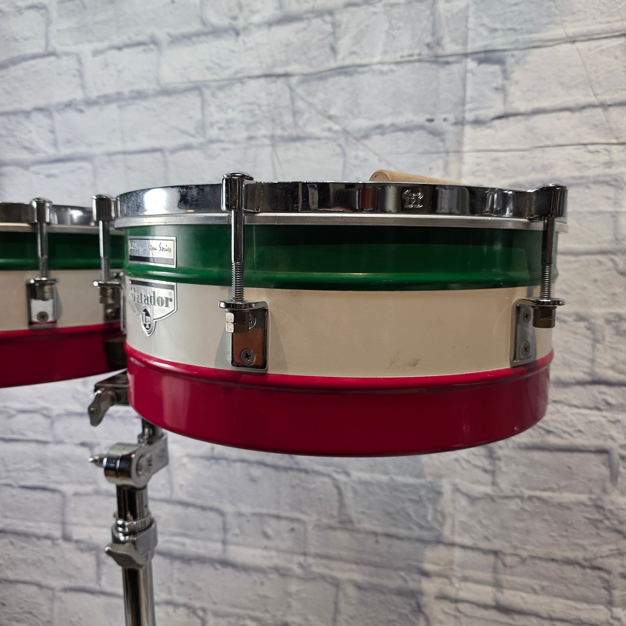 LP Matador Karl Perazzo Custom Series Timbales w/ Stand - Mexican Flag