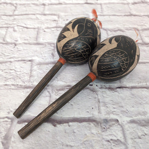 Handcrafted Peruvian Gourd Maracas with Intricate Bird Design - Authentic Folk Art Hand Percussion