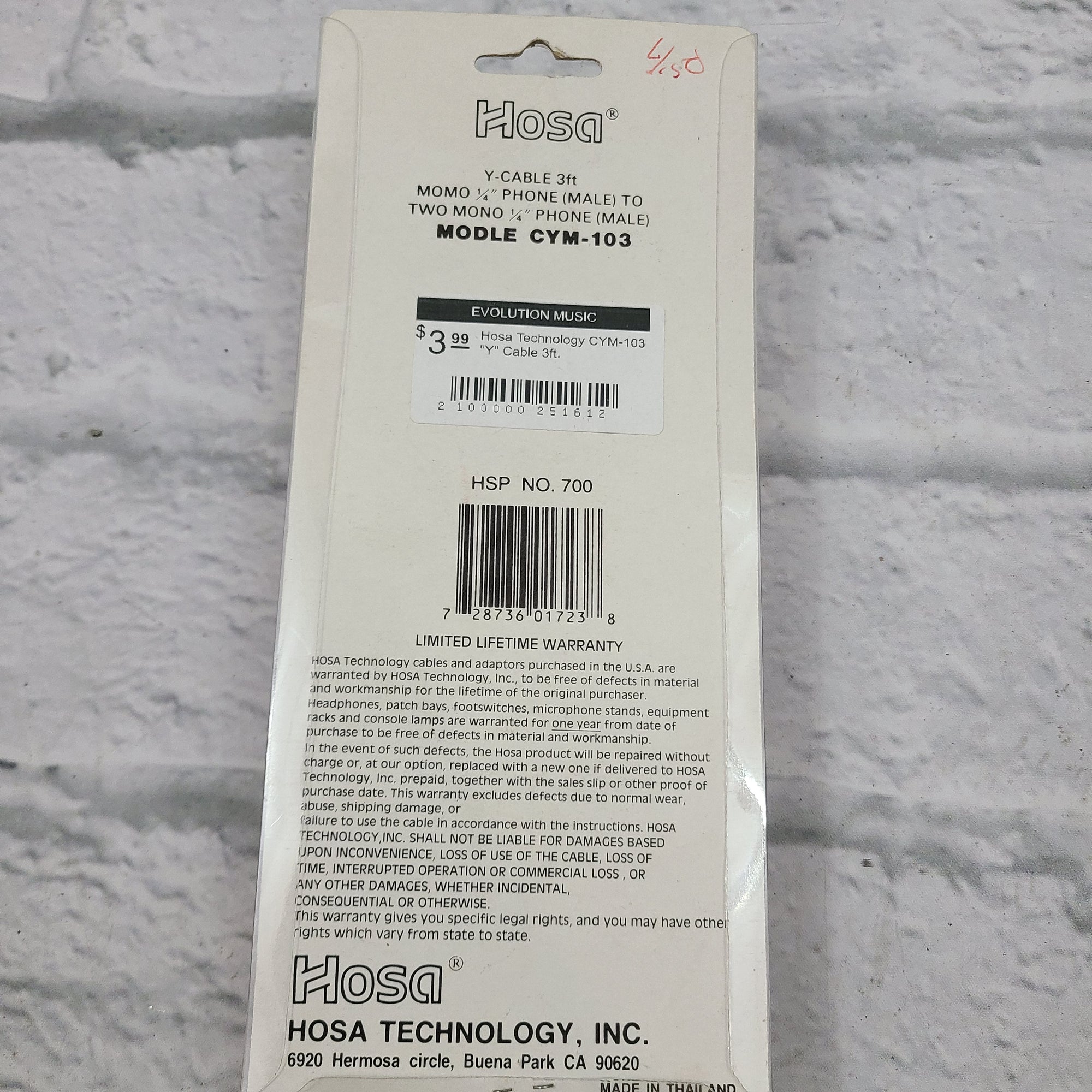 Hosa Technology CYM-103 "Y" Cable 3ft.