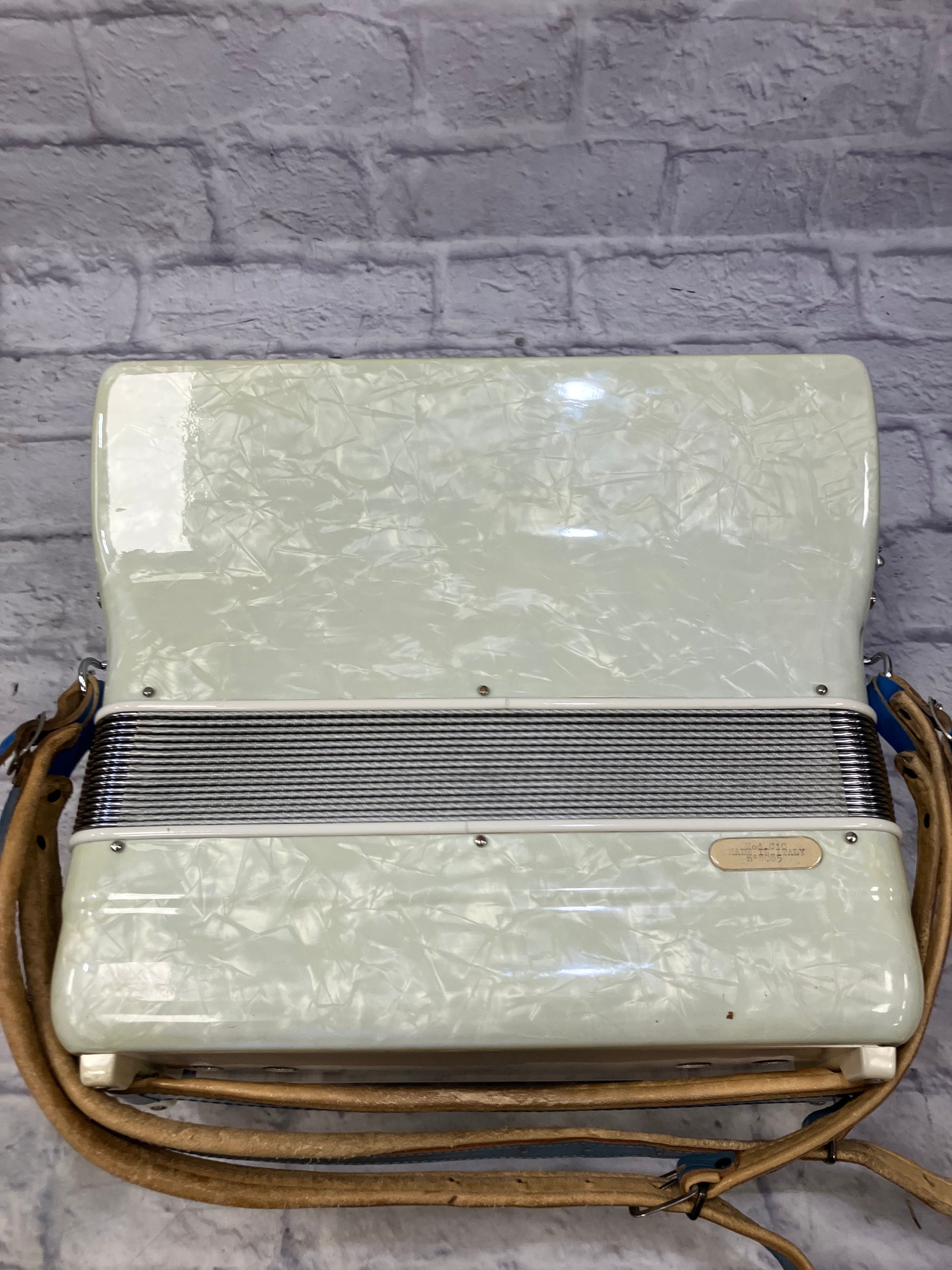 Vintage Italian Accordion Model C10 White with Blue Sparkle Keys