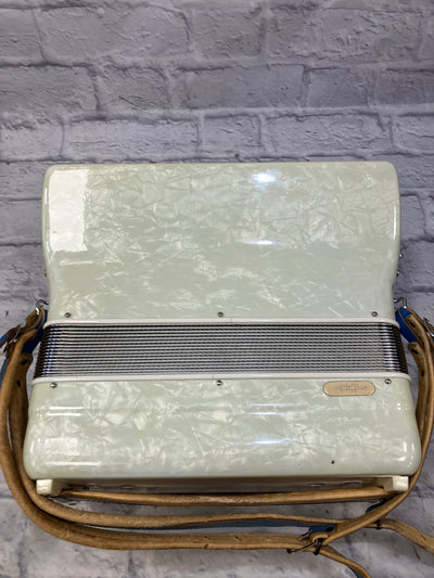 Vintage Italian Accordion Model C10 White with Blue Sparkle Keys
