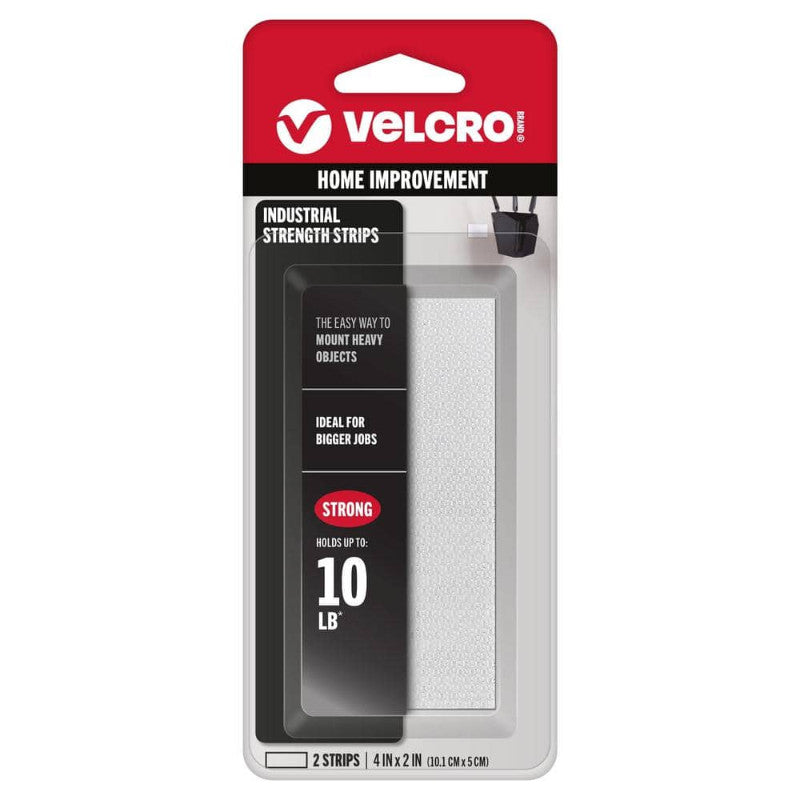 VELCRO 4"x2" 2ct Industrial Strength Strips Indoor and Outdoor Use Superior Holding Power on Smooth Surface White