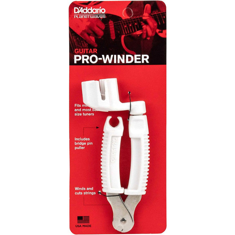 D'Addario Guitar Pro-Winder Peg Winder with String Cutter - White