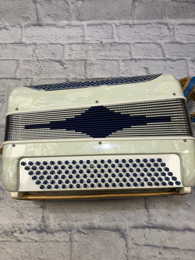 Vintage Italian Accordion Model C10 White with Blue Sparkle Keys