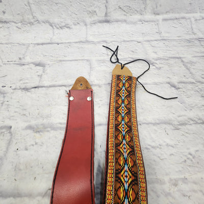 Unknown Vintage Guitar Strap with Leather Ends Strap