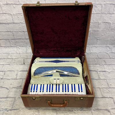 Vintage Italian Accordion Model C10 White with Blue Sparkle Keys
