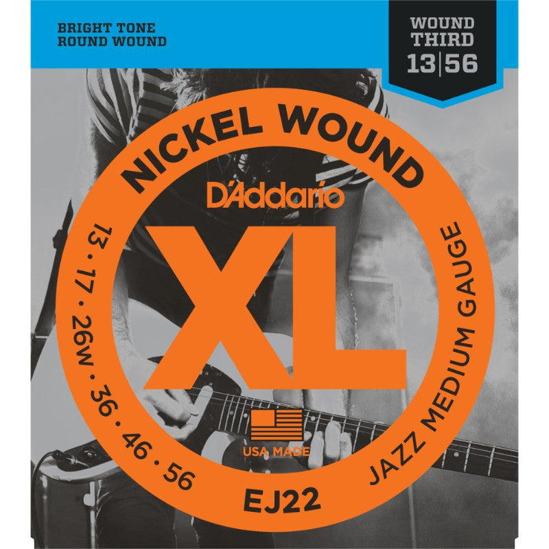 D'Addario EJ22 Jazz Medium Wound Third Electric Guitar Strings 13-56