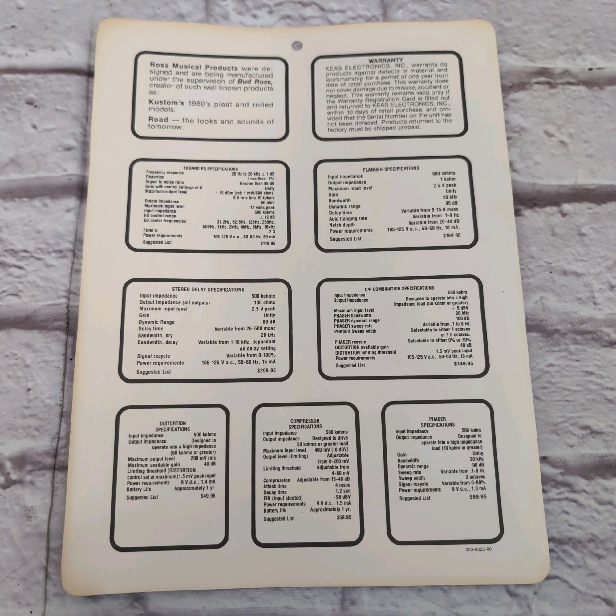 Ross Effects Pedals 1978 Product Catalog Handout