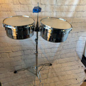 DeRosa Timbales 13 & 14 Inch with Pearl Stand and LP Blue Jam Block