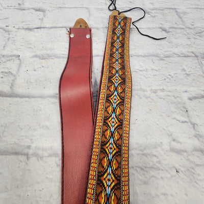 Unknown Vintage Guitar Strap with Leather Ends Strap