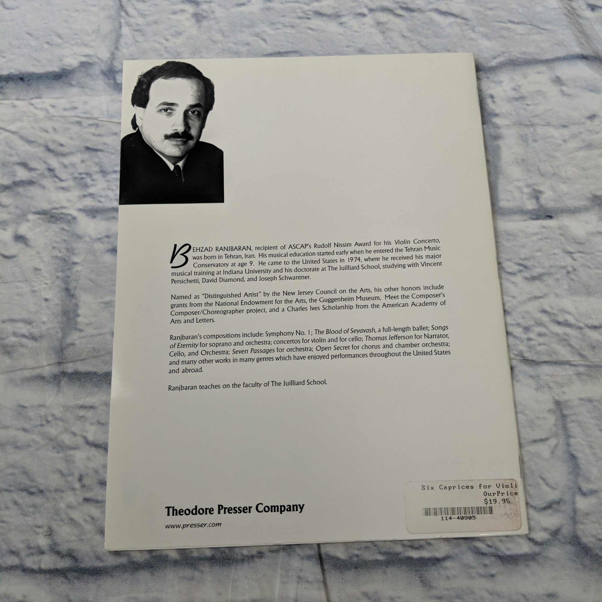 Behzad Ranjbaran six caprices for violin duo