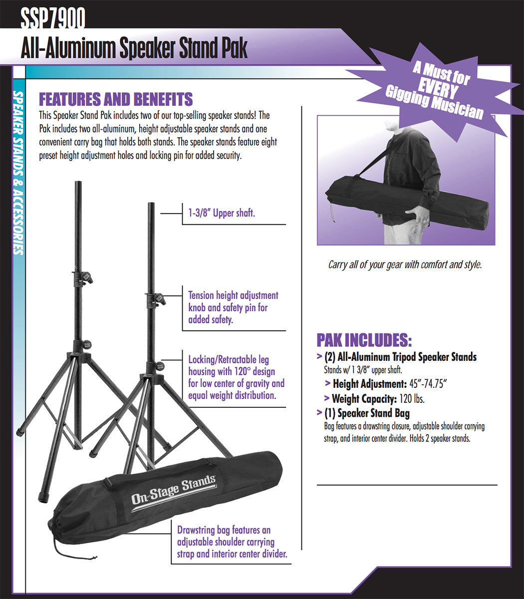 On-Stage SSP7900 All-Aluminum Speaker Pole Stand Pair w Bag
