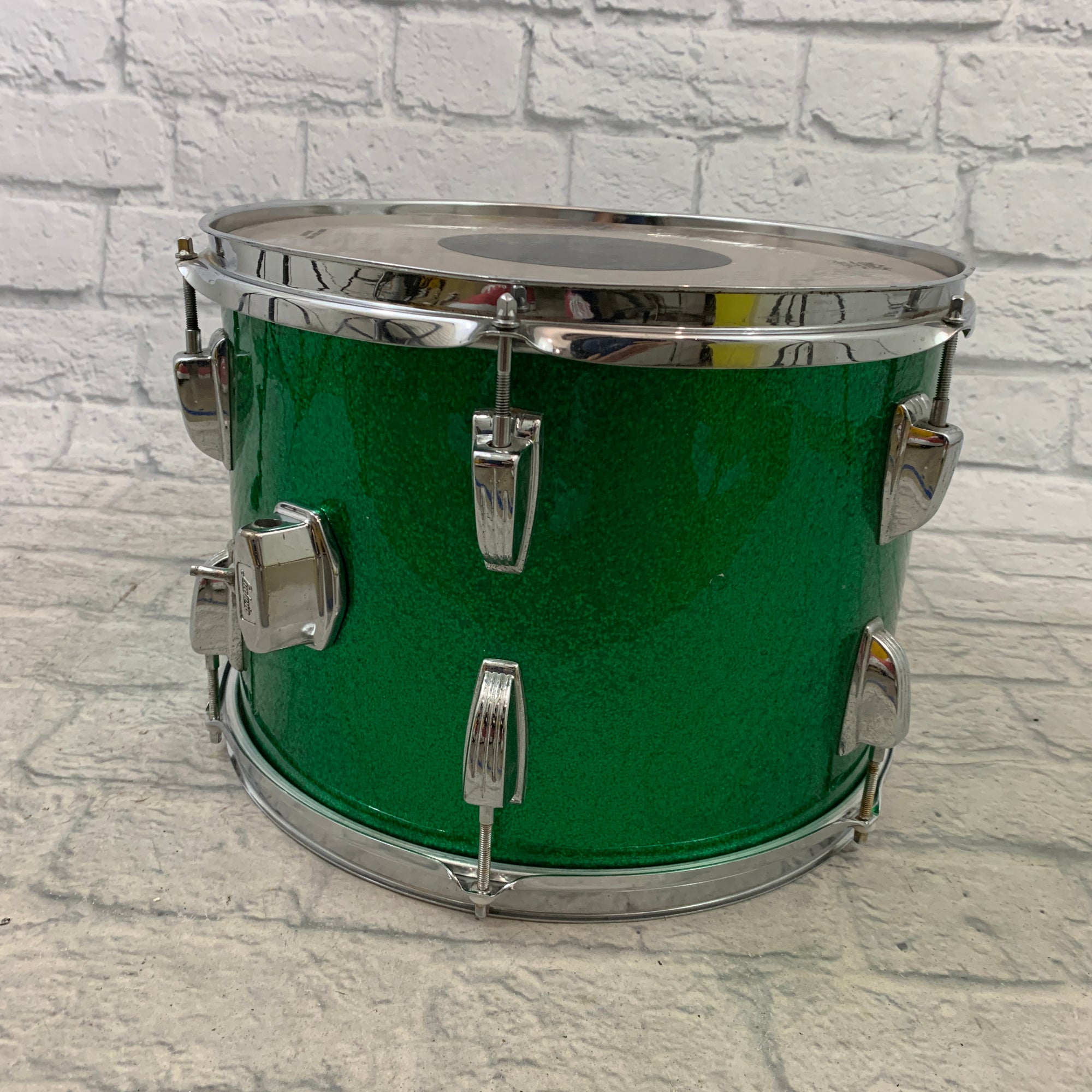 Vintage Ludwig 10 x 14 Green Sparkle Rack Tom B/O Blue and Olive Badge 1970s 1972 / 73