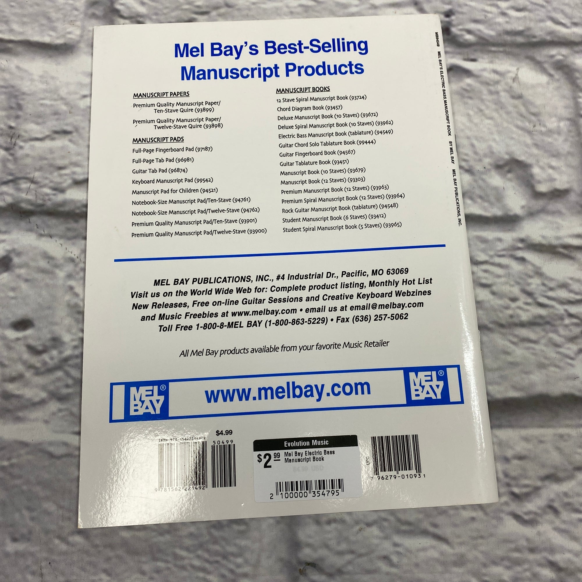 Mel Bay Electric Bass Manuscript Book
