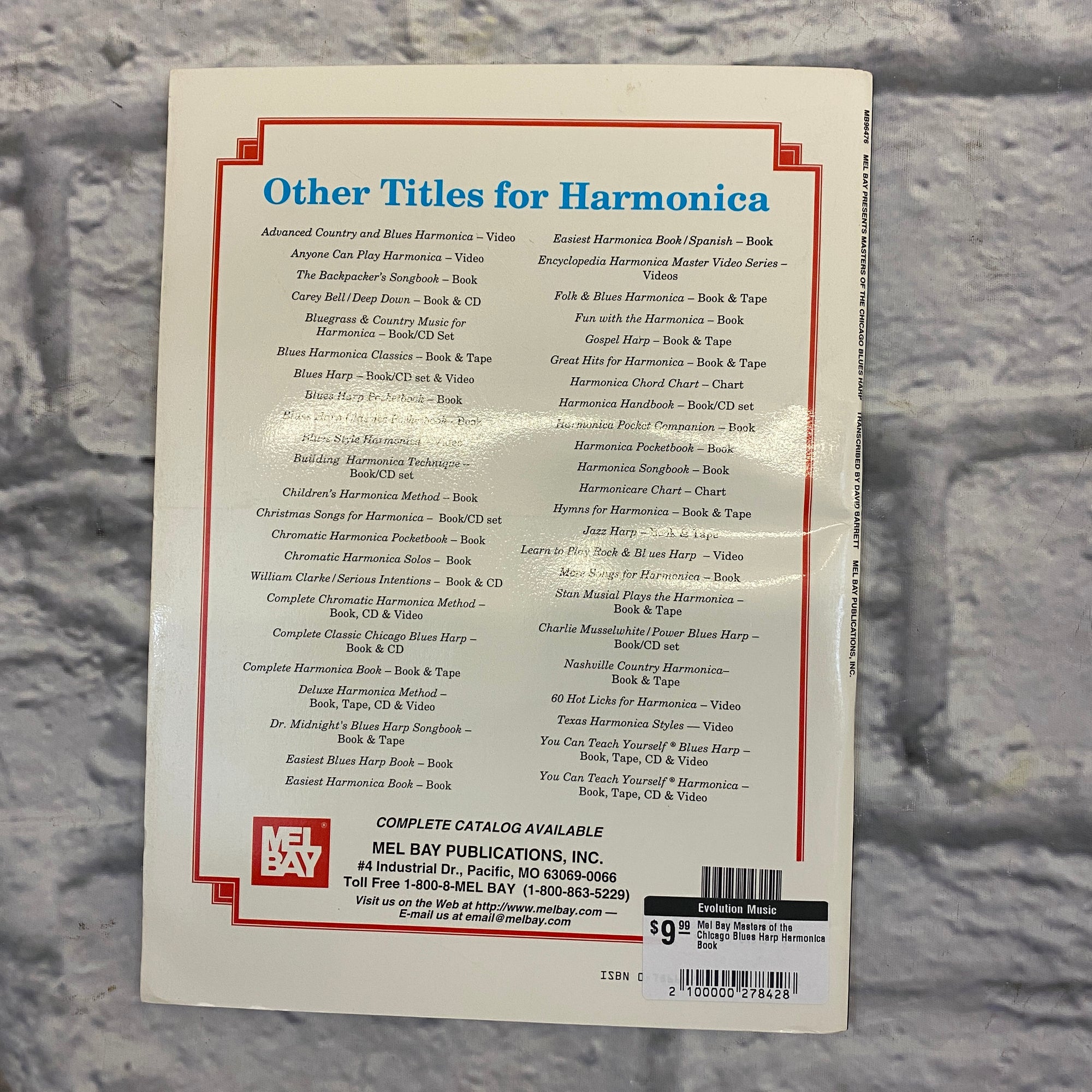 Mel Bay Masters of the Chicago Blues Harp Harmonica Book