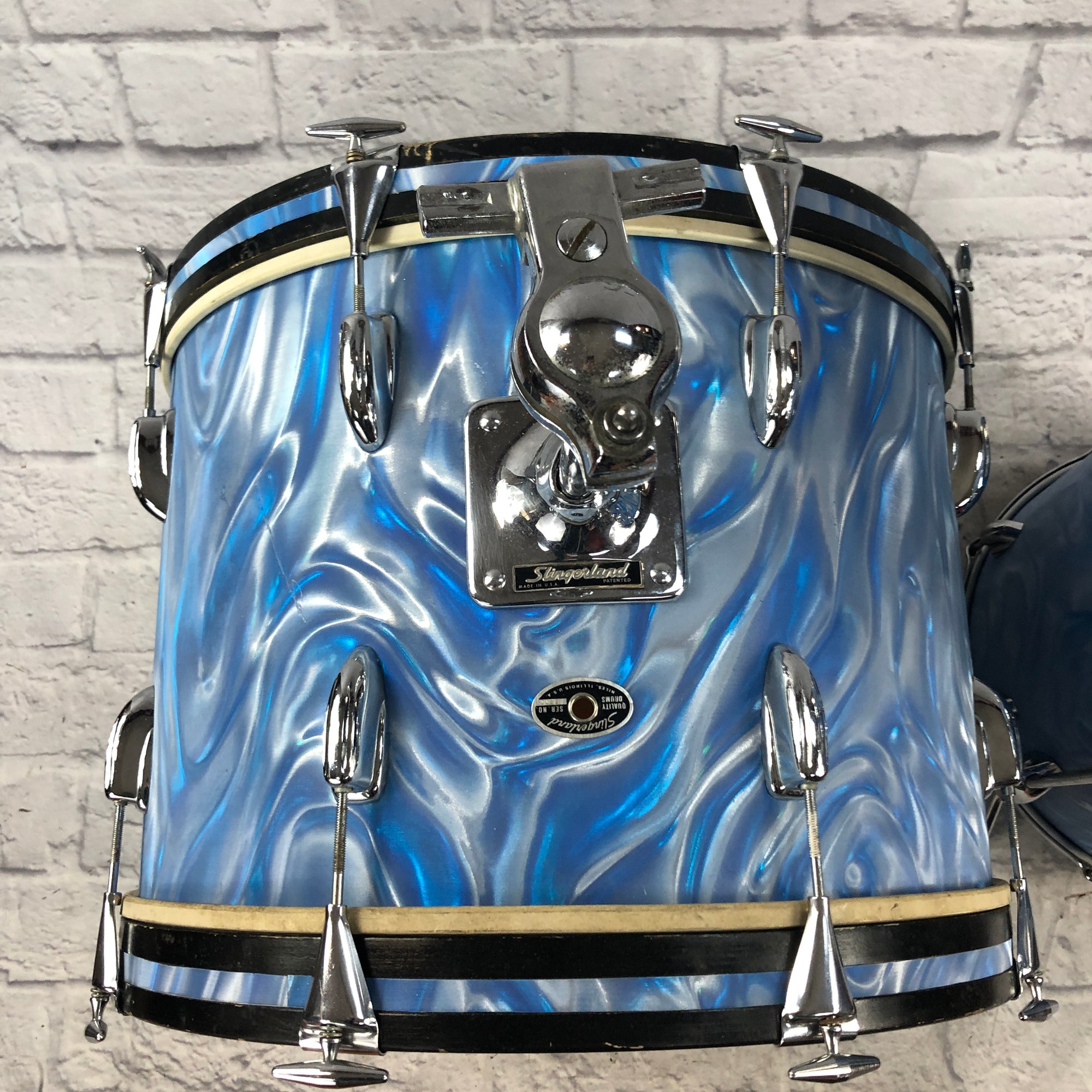 Vintage 1969 Slingerland Blue Satin Flame 3 Piece Drum set 20 12 14